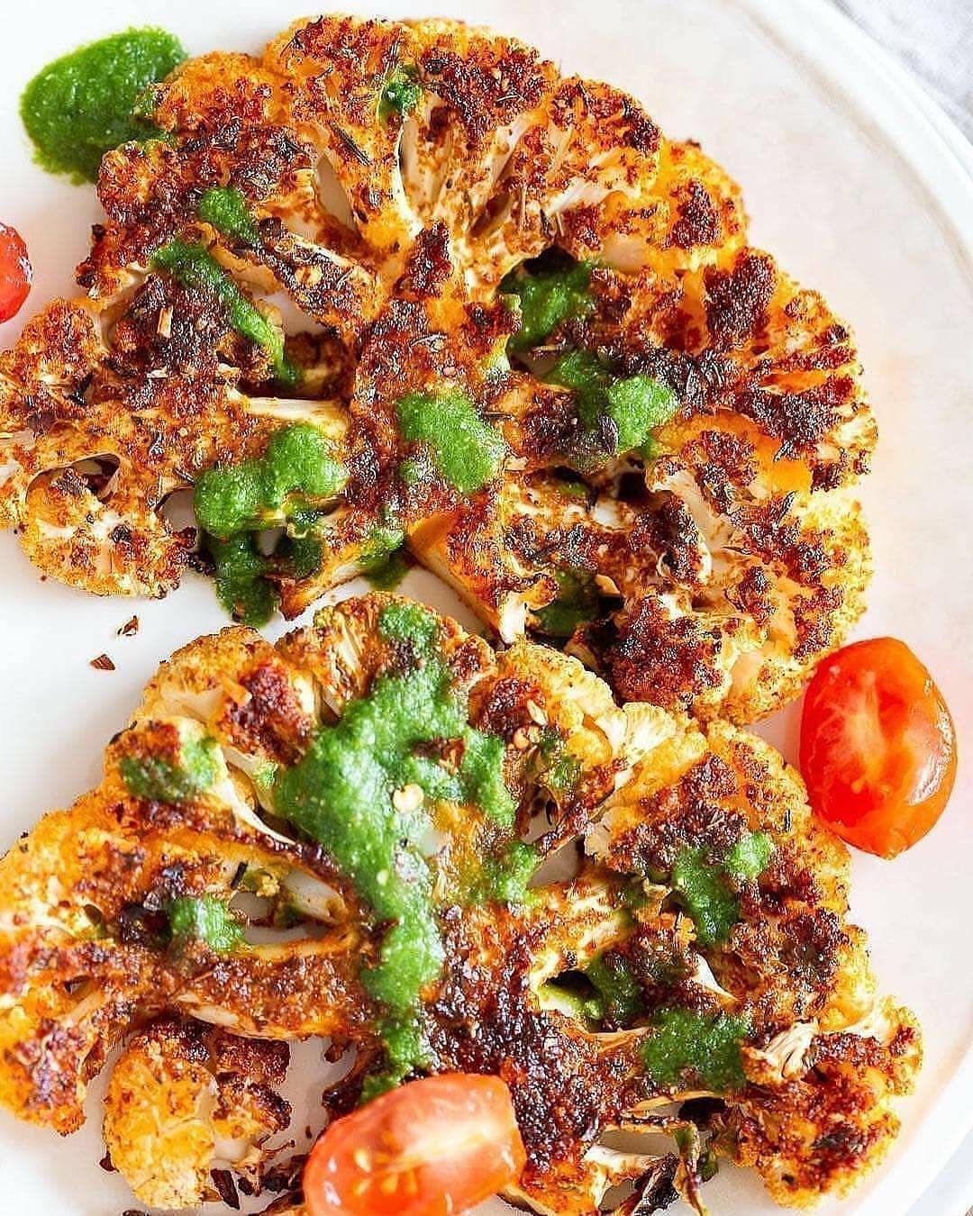 Cajun Roasted Cauliflower with Chimichurri Sauce