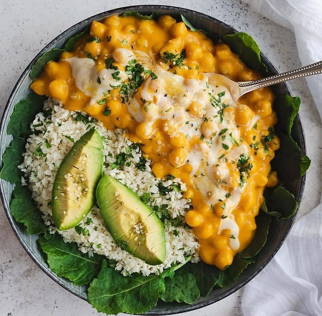 Chickpea Coconut Curry with Cilantro-Lime Cauliflower Rice