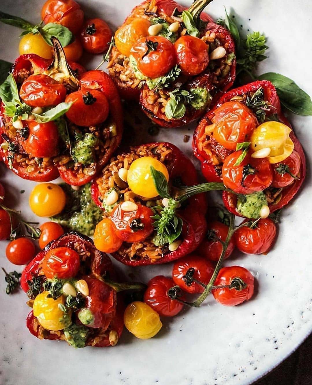 Stuffed Red Peppers with Rice and Pesto
