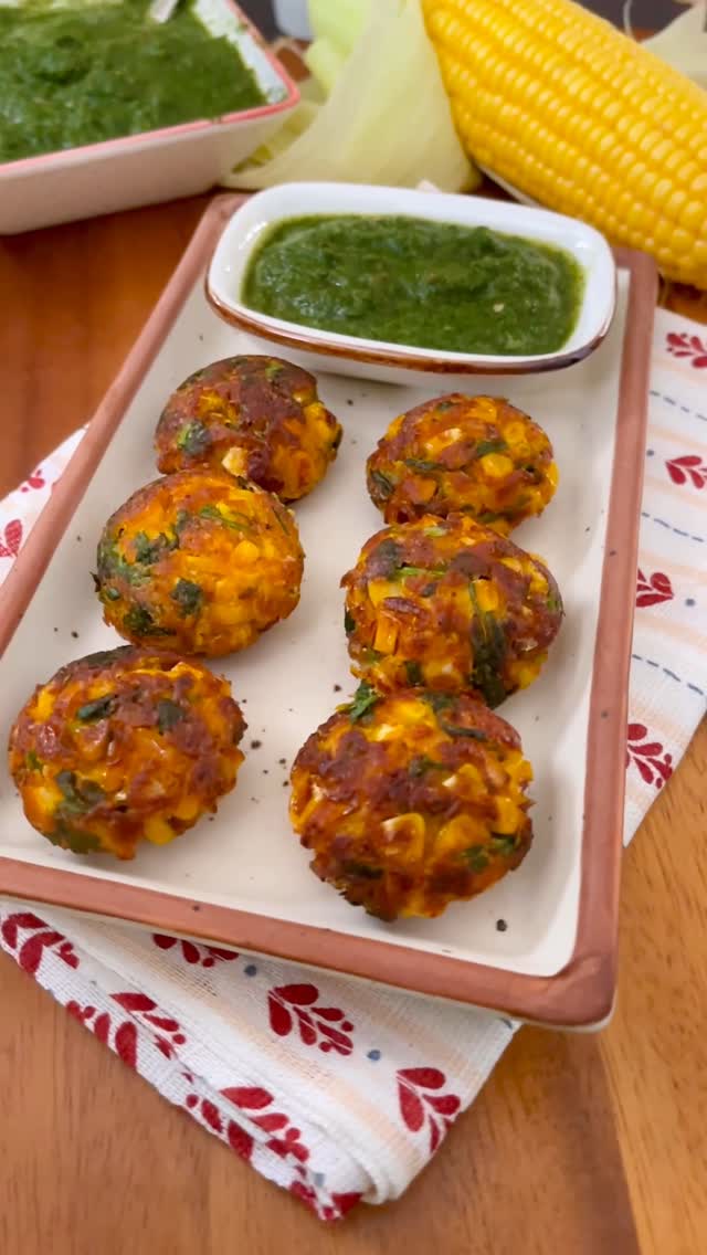 No-Fry Sweetcorn Appe with Spicy Coriander Chutney