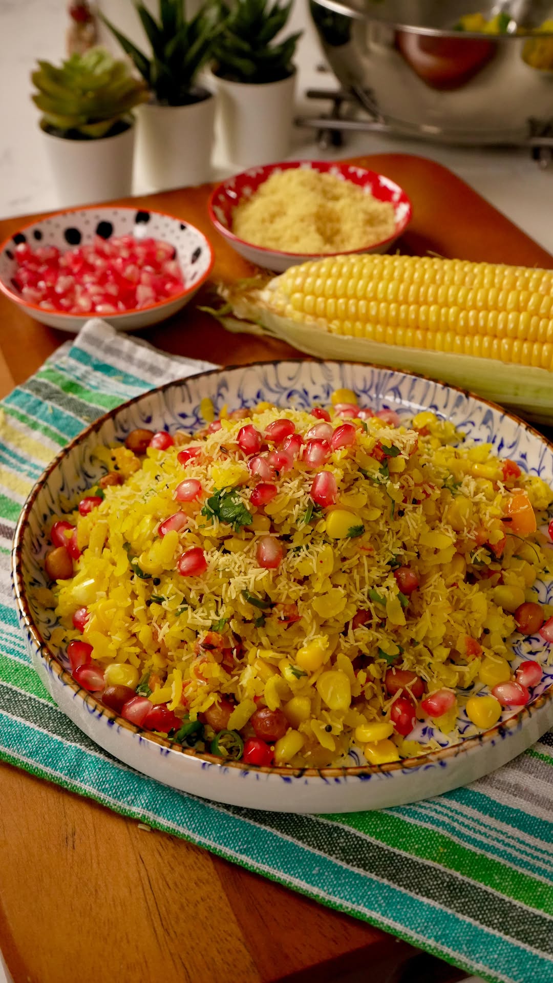 Spicy Sweetcorn Poha with Crunchy Toppings