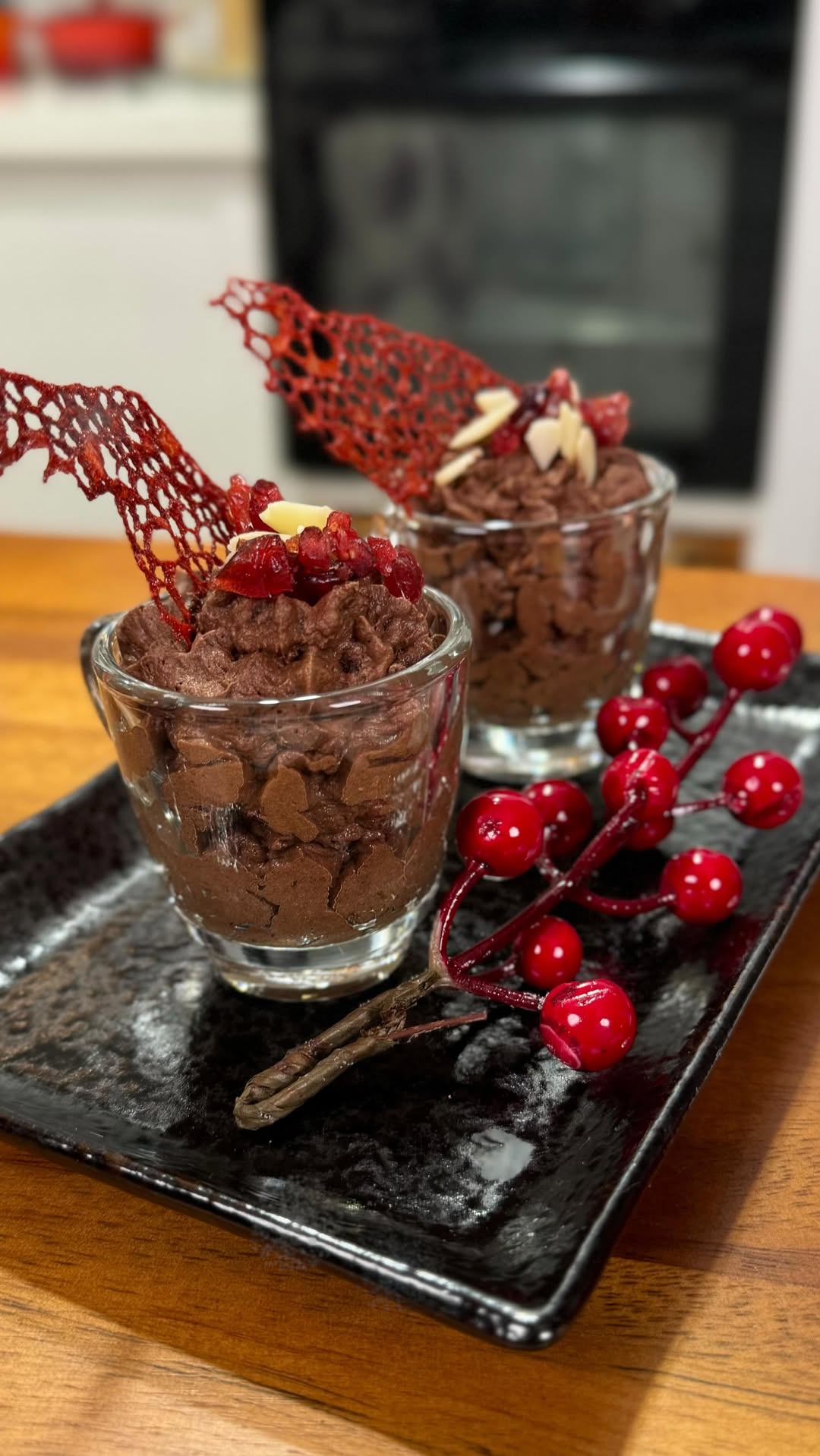 Chocolate Cranberry Mousse with Tuile