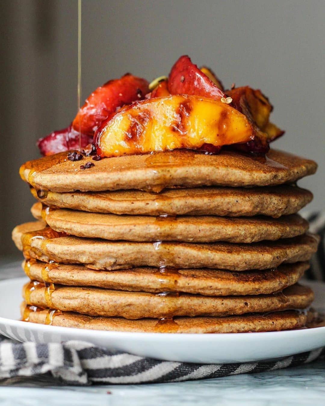 Coconut Peach Pancakes with Grilled Peaches