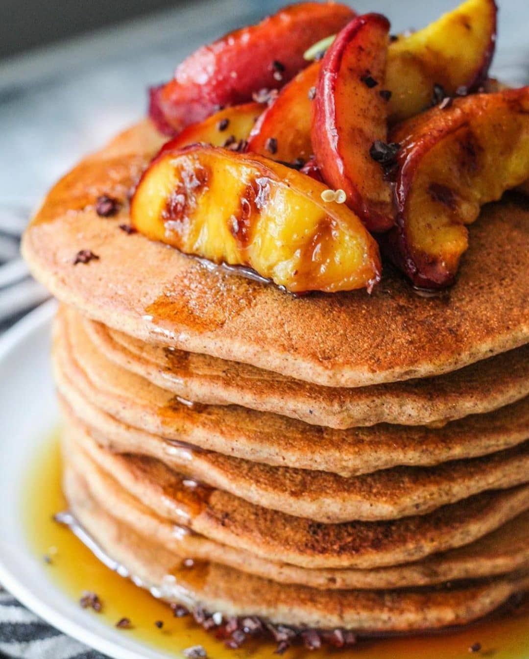 Coconut Peach Pancakes with Grilled Peaches
