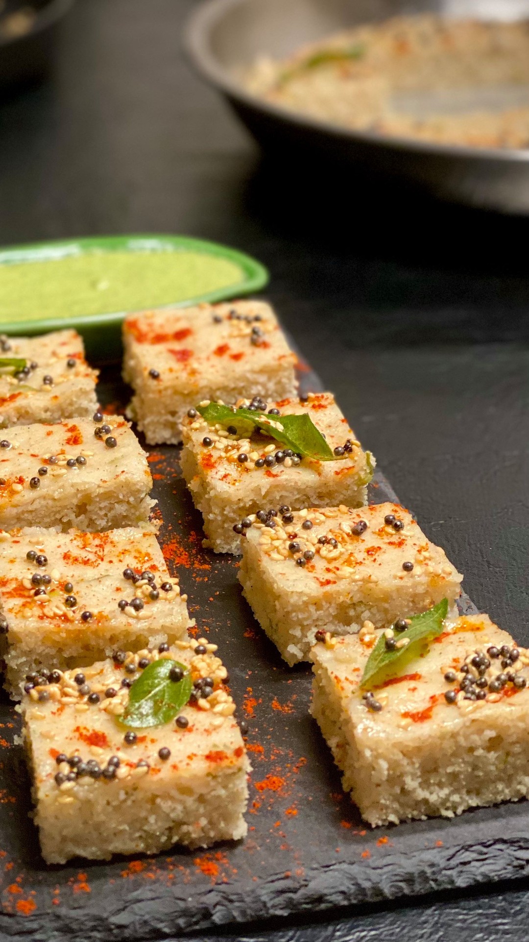 Steamed Jowar Dhokla with Sesame Tadka