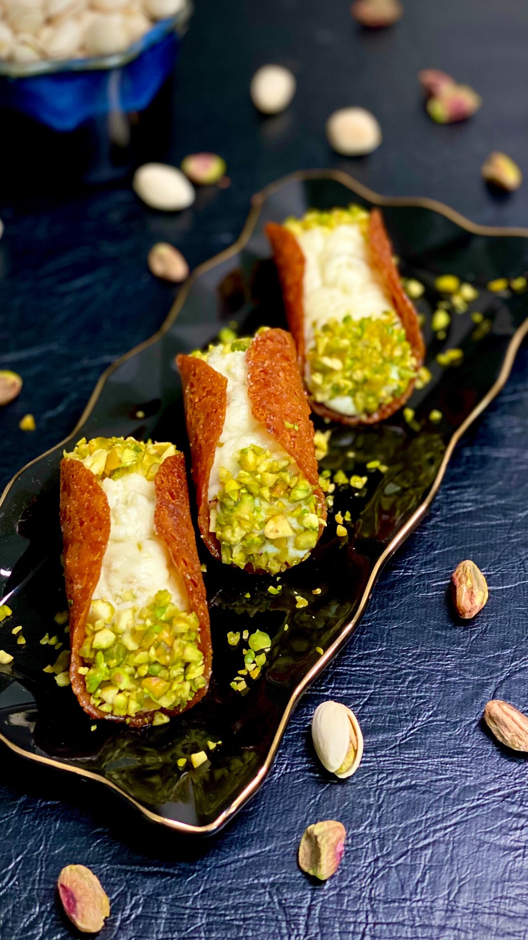 Eggless Brandy Snaps with Pistachio Filling