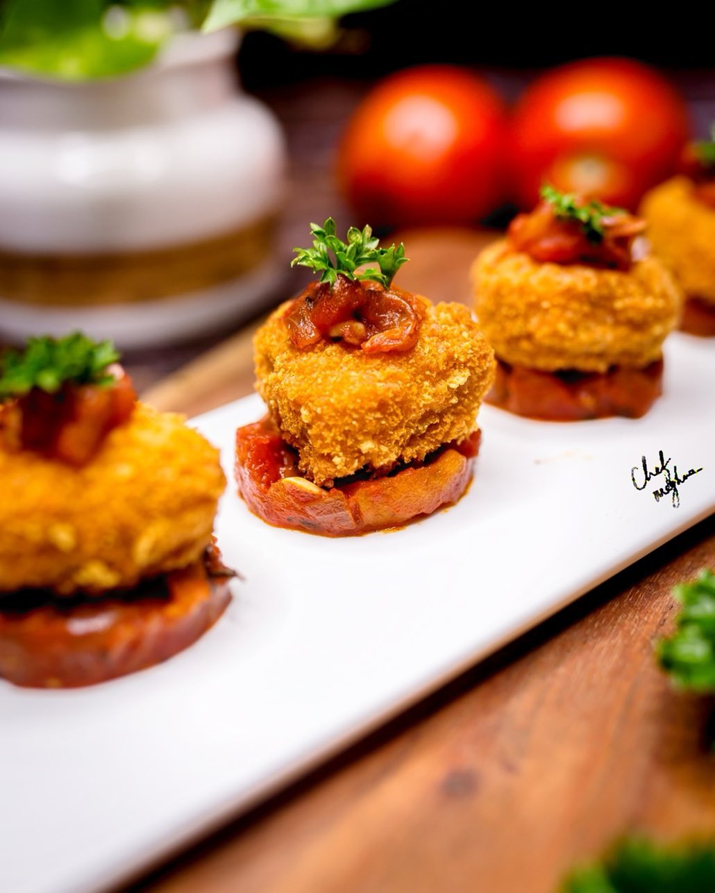 Potato Cheese Fritters with Burnt Tomato Chutney