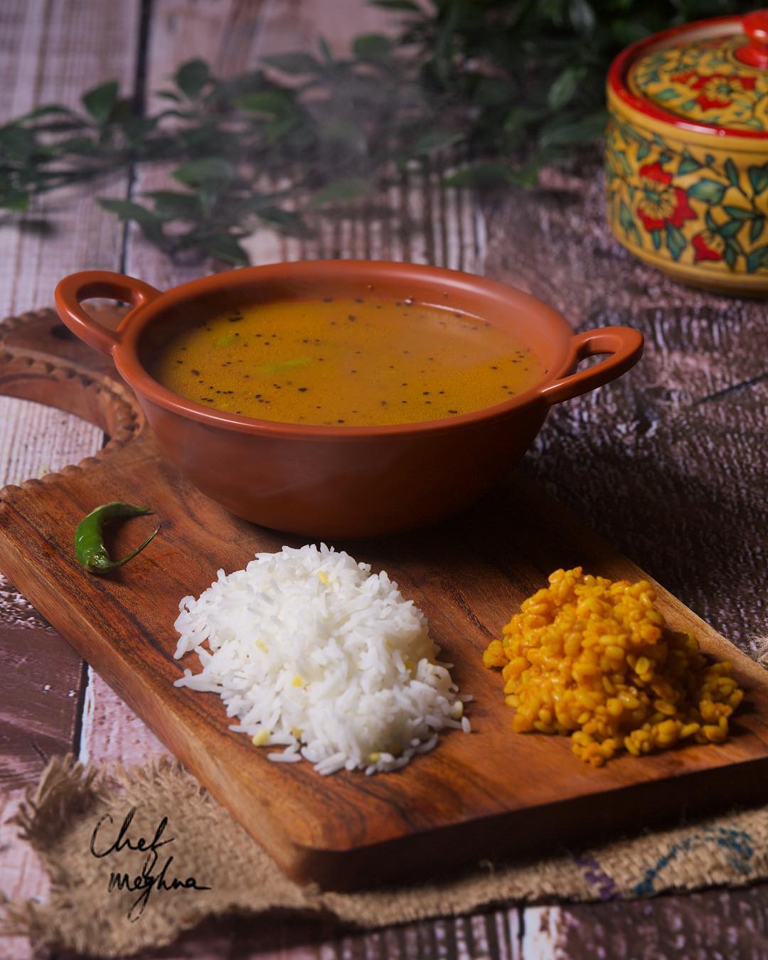 Mango Skin Fajeto with Mung Dal and Rice