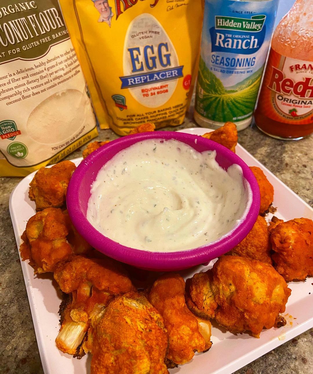 Buffalo Cauliflower Wings with Yogurt Ranch