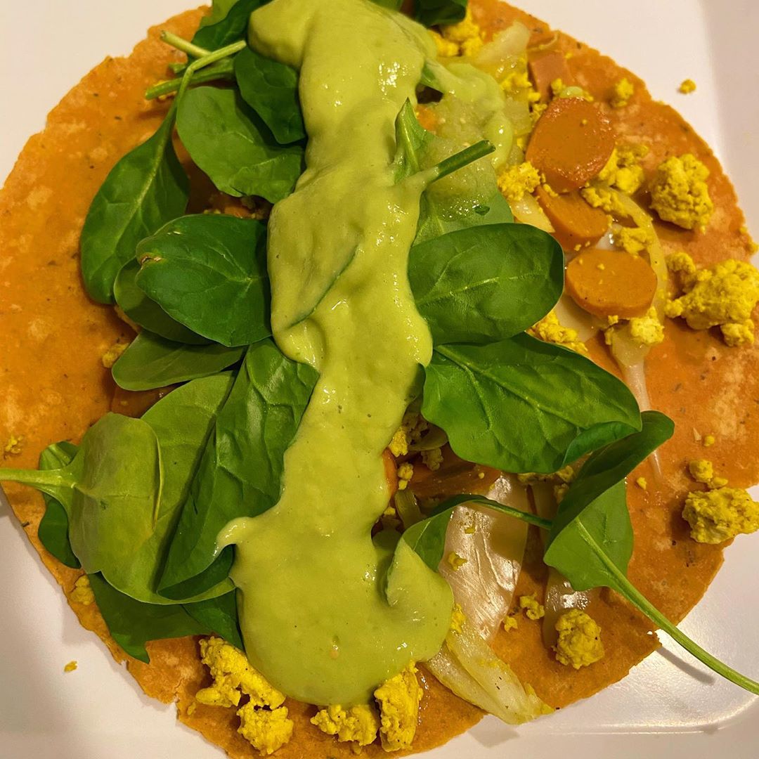Tofu Scramble Spinach Wrap with Avocado Sauce