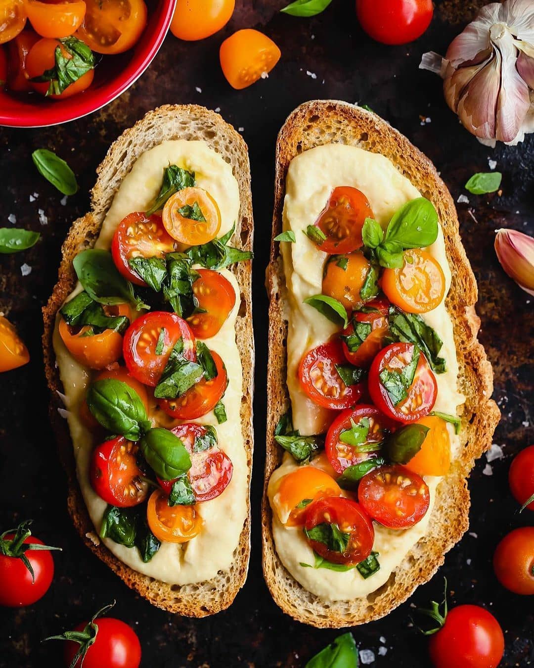 Quick Hummus and Tomato Bruschetta