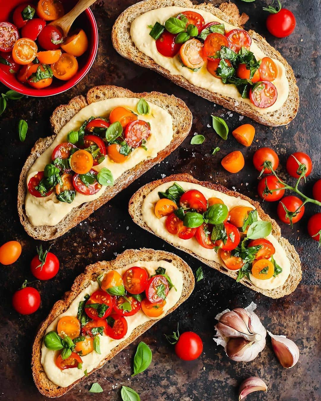 Quick Hummus and Tomato Bruschetta