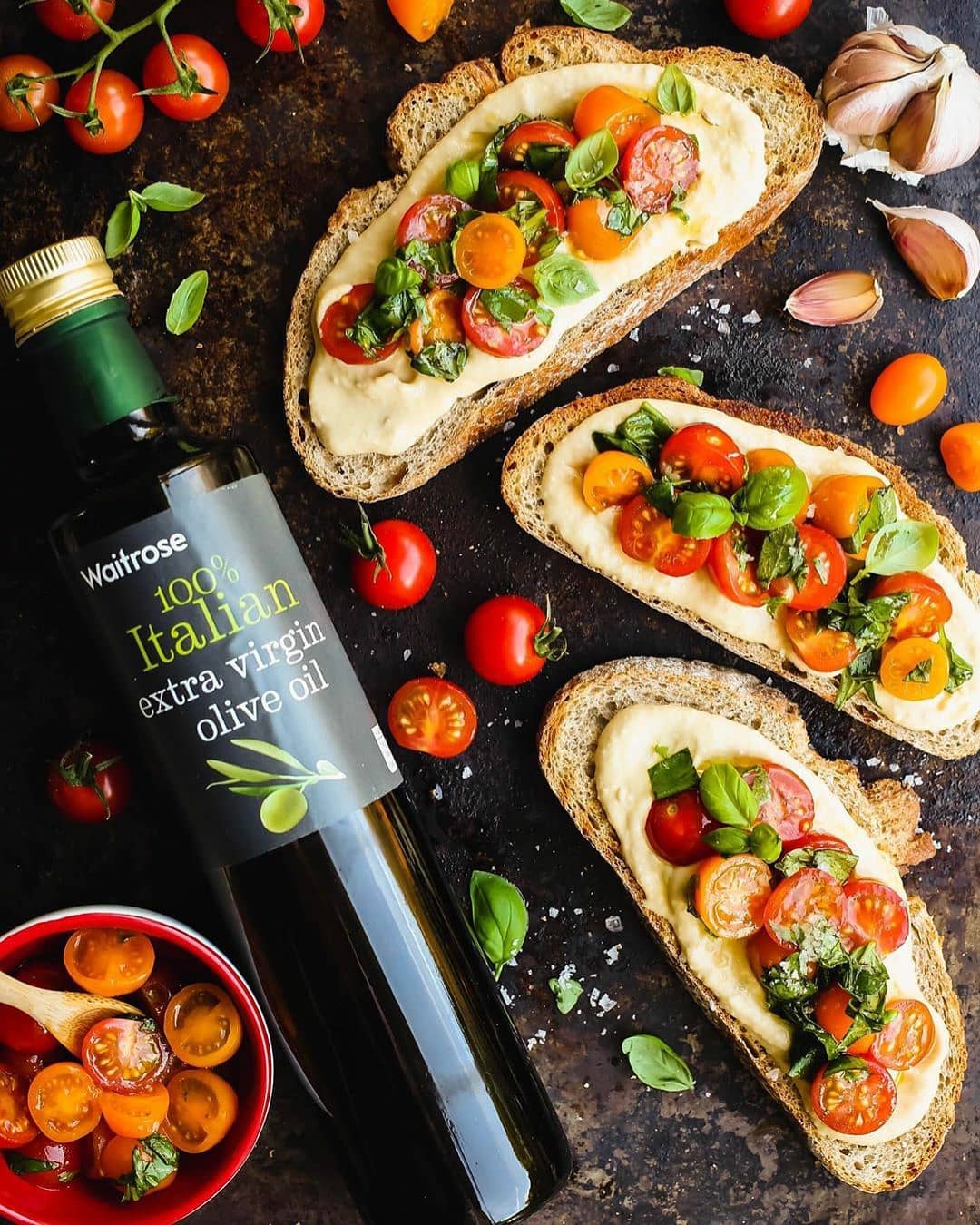 Quick Hummus and Tomato Bruschetta