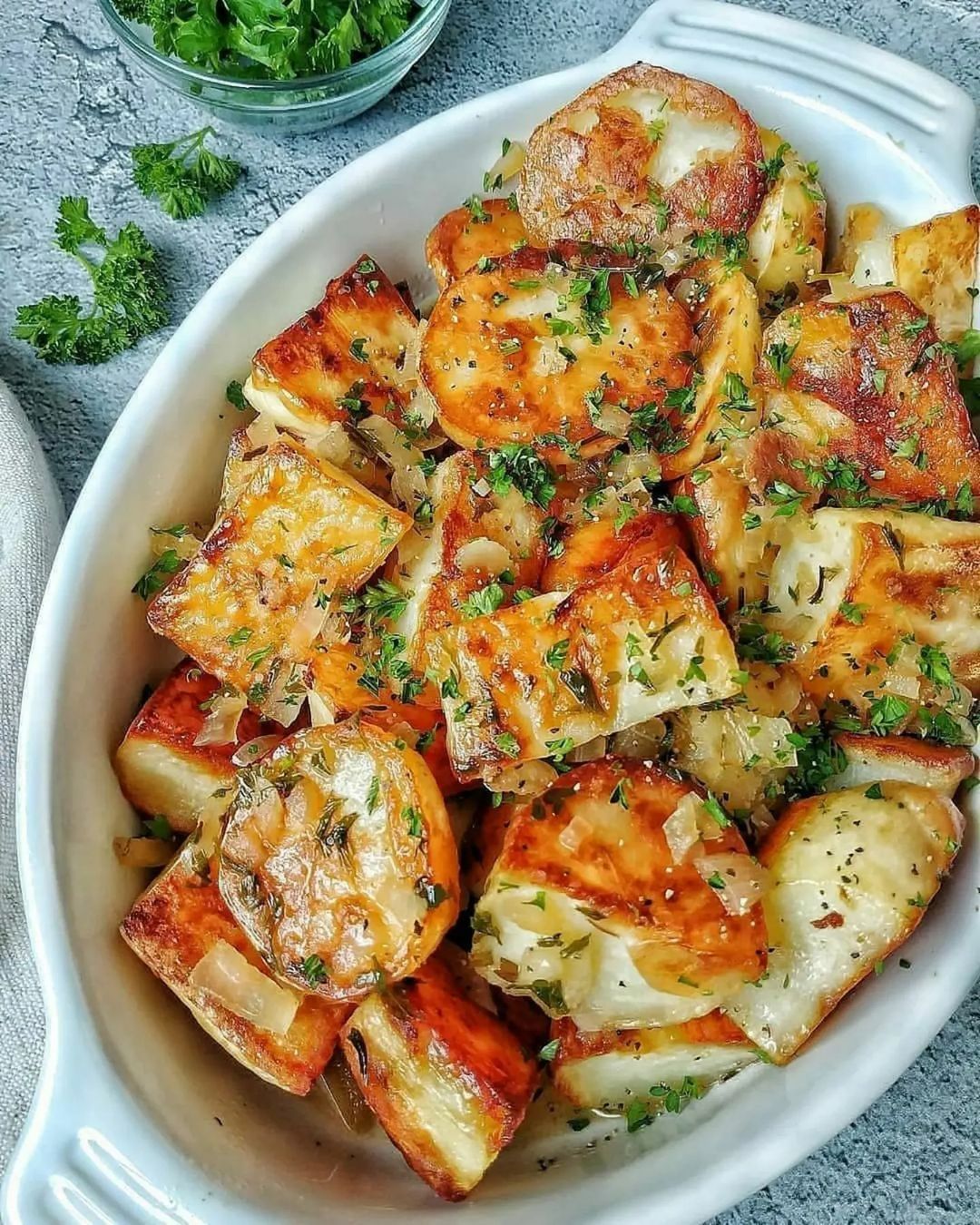 Roasted Potatoes in Lemon Parsley Sauce