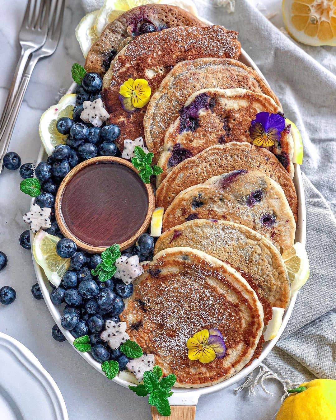Fluffy Vegan Lemon Blueberry Pancakes
