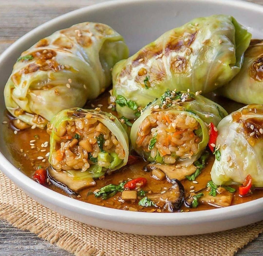 Grilled Cabbage Wraps with Rice and Vegetables