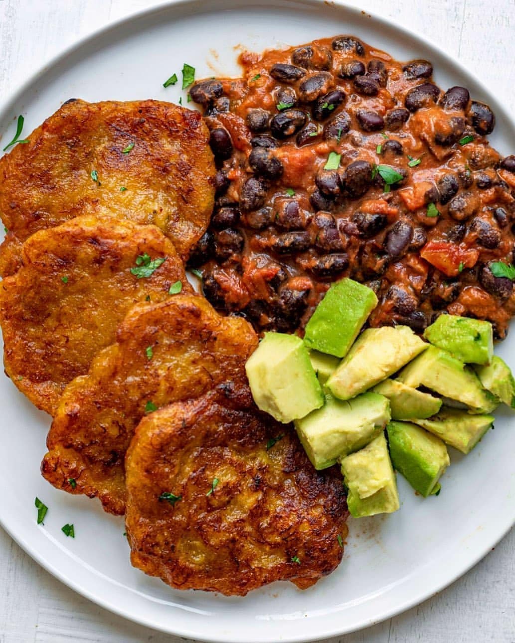 Almond Butter Black Bean Chili and Plantain Fritters