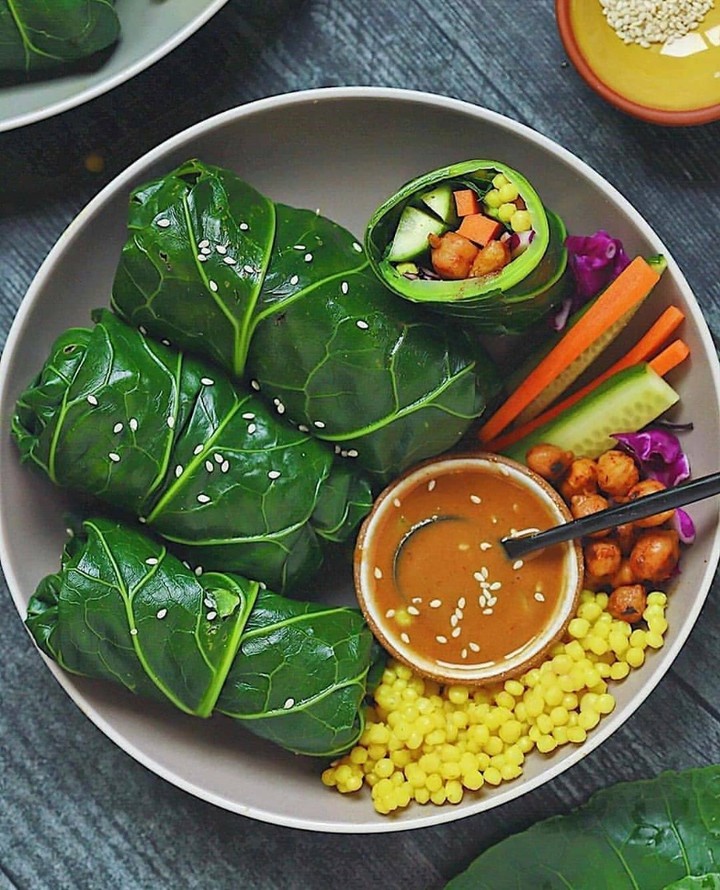 Chickpea Veggie Collard Wraps with Tahini Sauce
