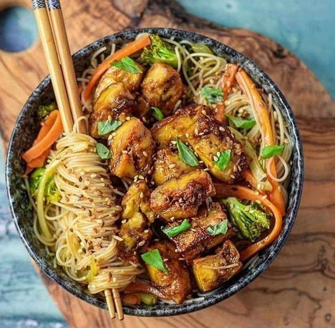 Crispy Sweet and Sour Tofu Noodles