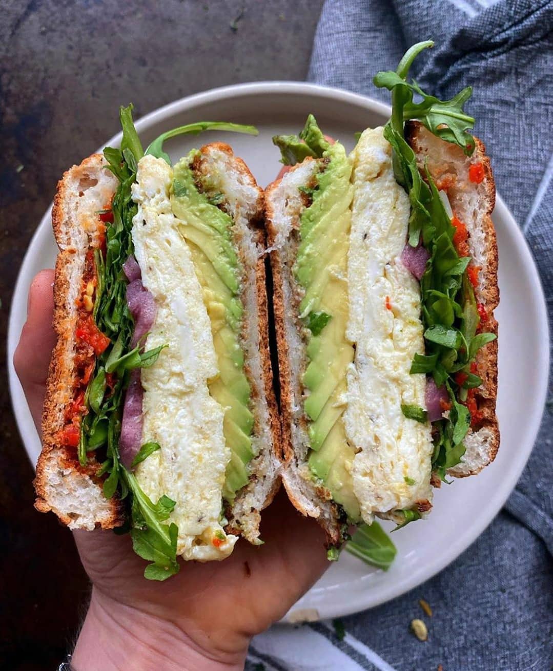 Avocado Egg Breakfast Sandwich with Greens