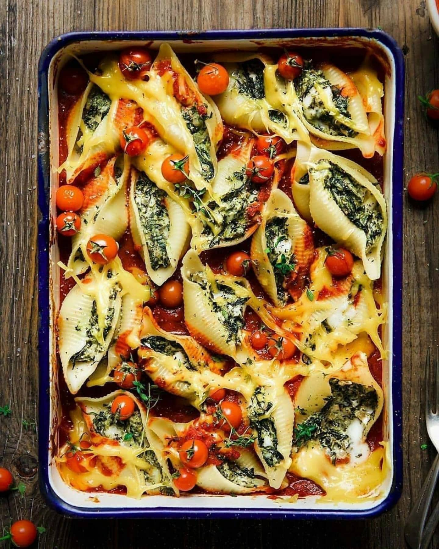 Vegan Spinach Feta Pasta Shell Bake