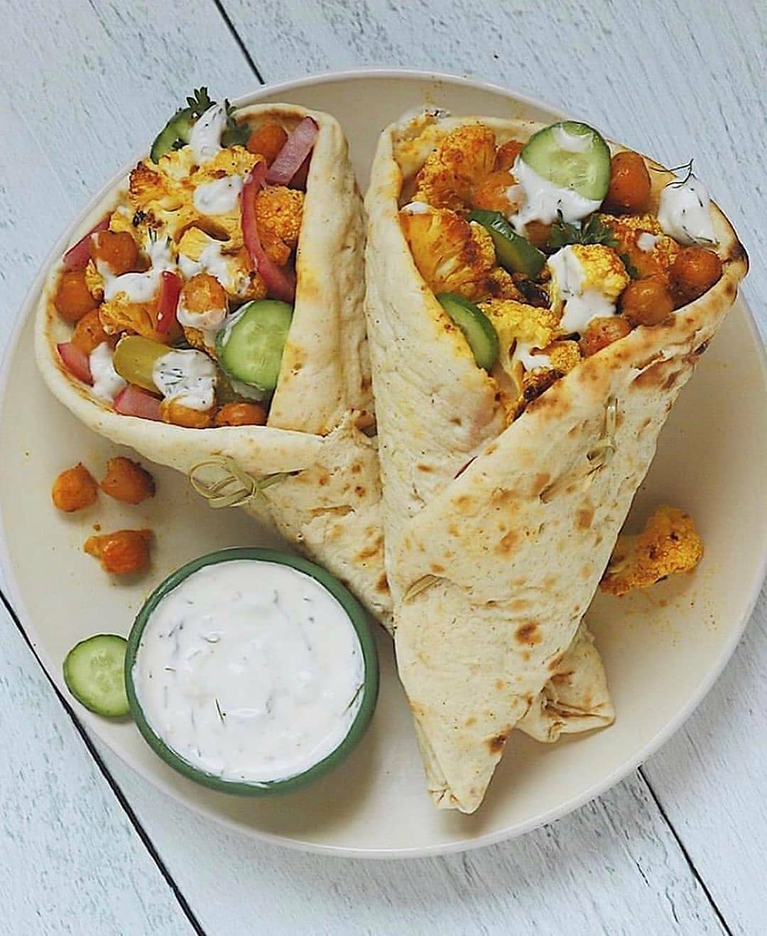 Roasted Cauliflower and Chickpea Shawarma Wraps