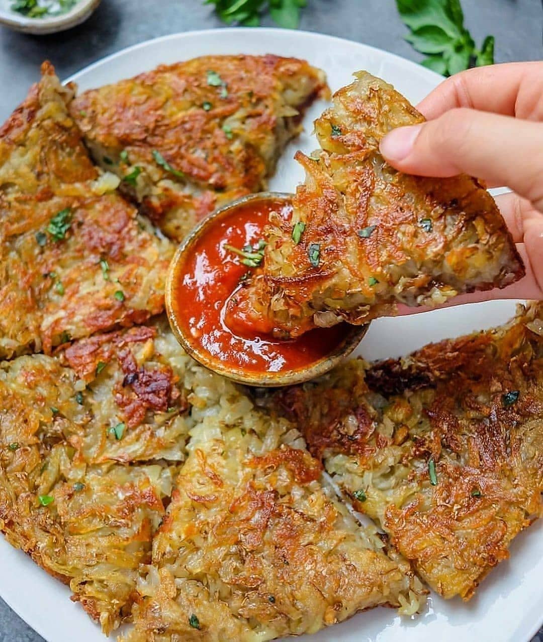 Potato Hash Pancake with Marinara Sauce