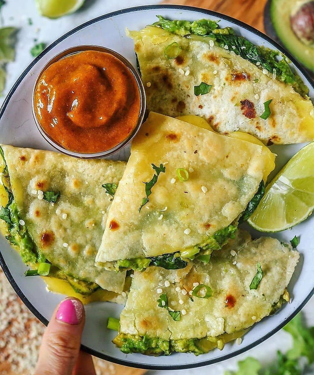 Cumin-Spiced Avocado Black Bean Quesadillas with Mango Chipotle Sauce