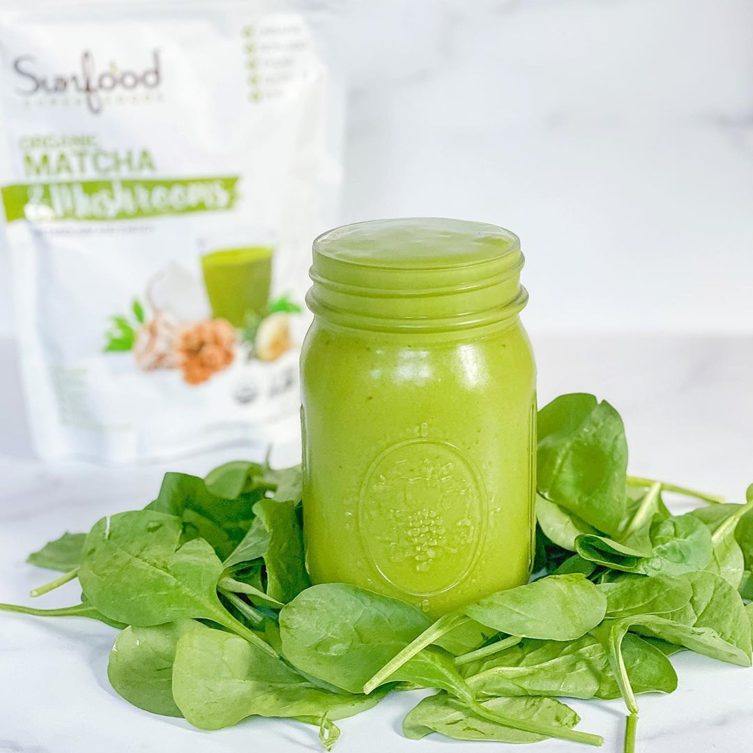 Green Matcha Mushroom Mango Smoothie