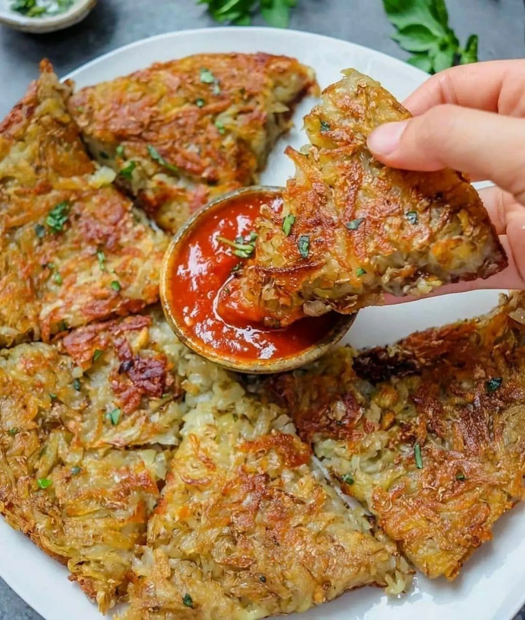 Potato Hash Pancakes with Homemade Marinara Sauce