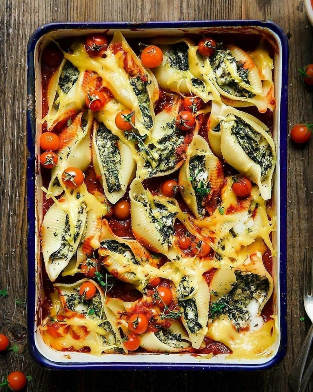 Vegan Spinach Feta Pasta Bake with Giant Shells