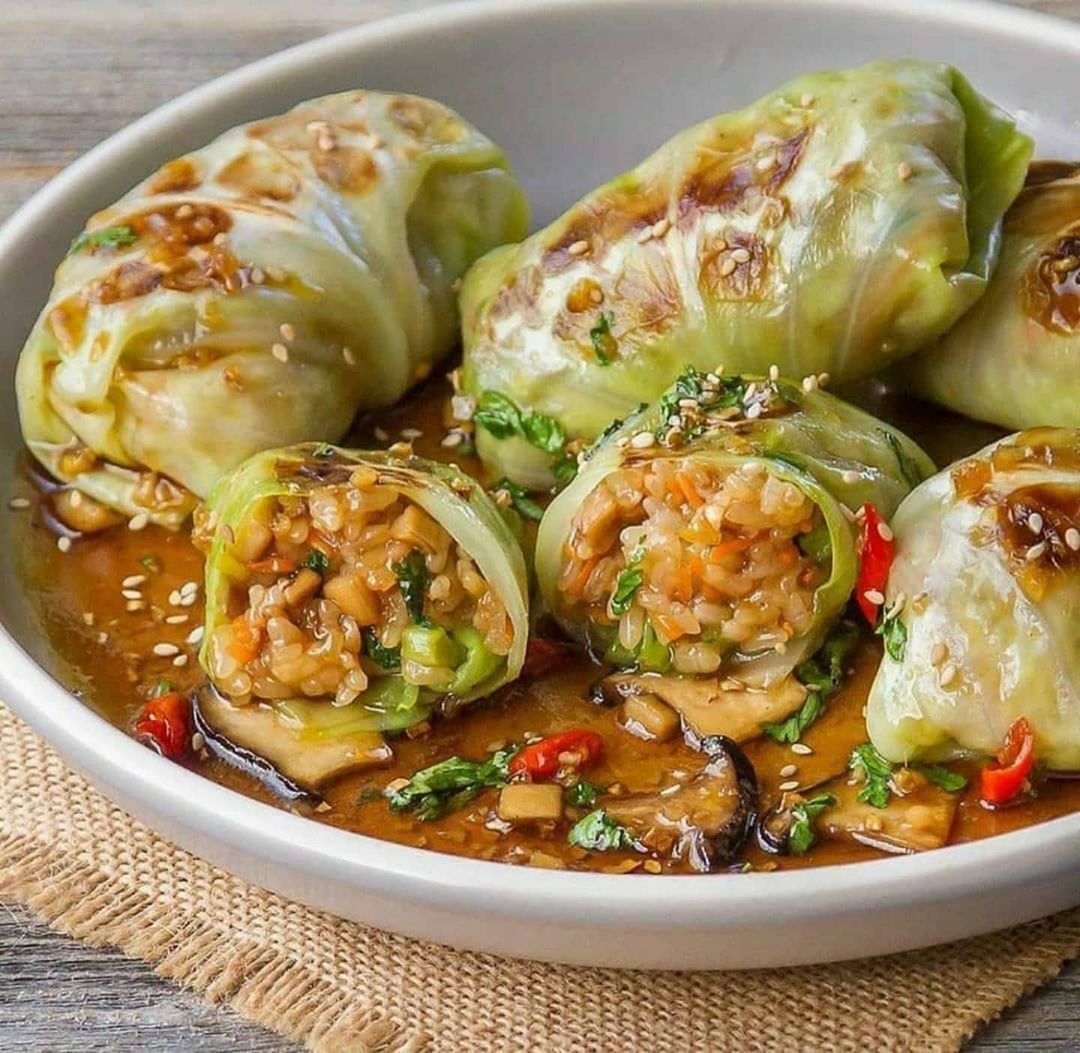 Smoky Grilled Cabbage Wraps with Glutinous Rice Filling