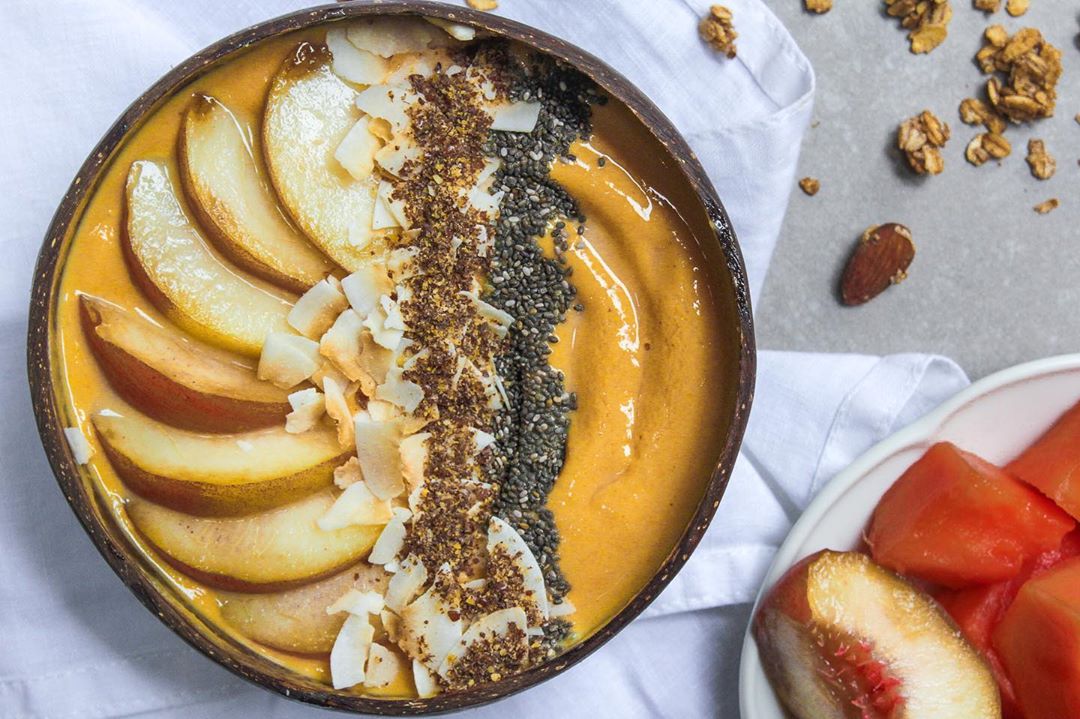 Tropical Smoothie Bowl with Fresh Fruits and Seeds