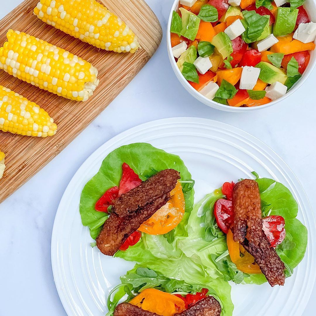 Summer Vegan Meal with Wraps, Salad, and Corn