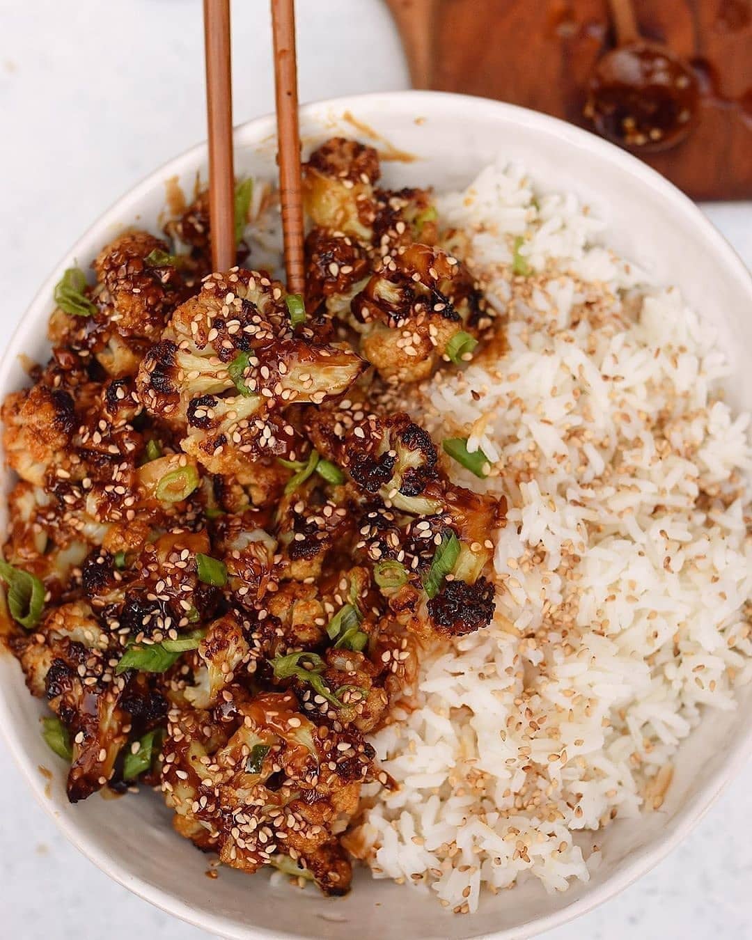 Sticky Sesame Teriyaki Charred Cauliflower