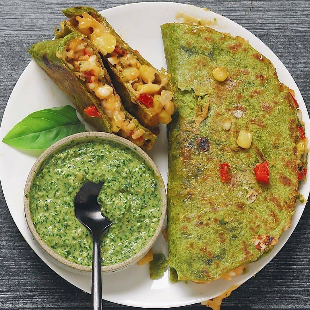 Easy Vegan Pesto Chickpea Quesadillas