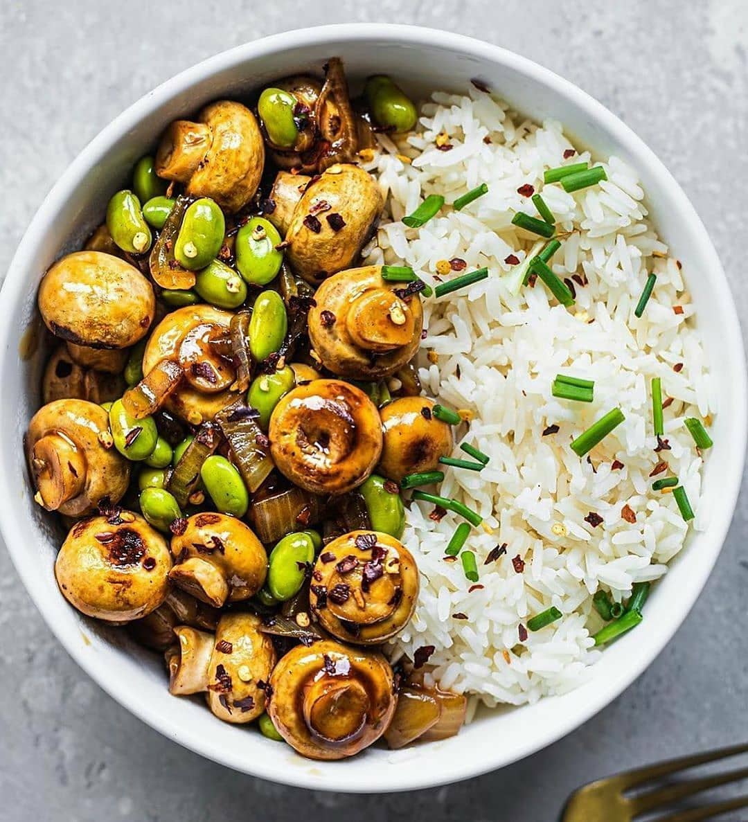 Vegan Balsamic Glazed Mushrooms with Edamame