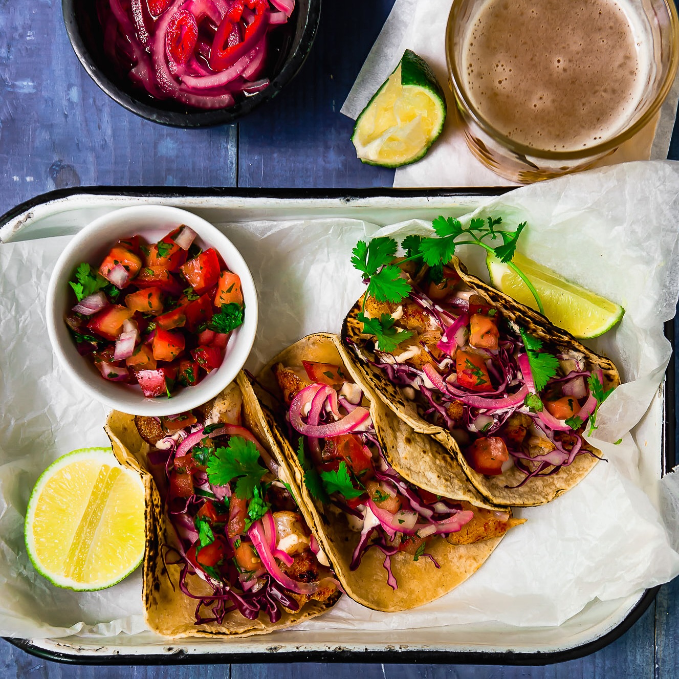 Alaskan Rockfish Tacos with Chipotle Crema and Pickled Onions