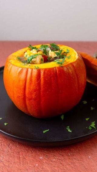 Argentinian Beef Stew in Roasted Pumpkin Shell