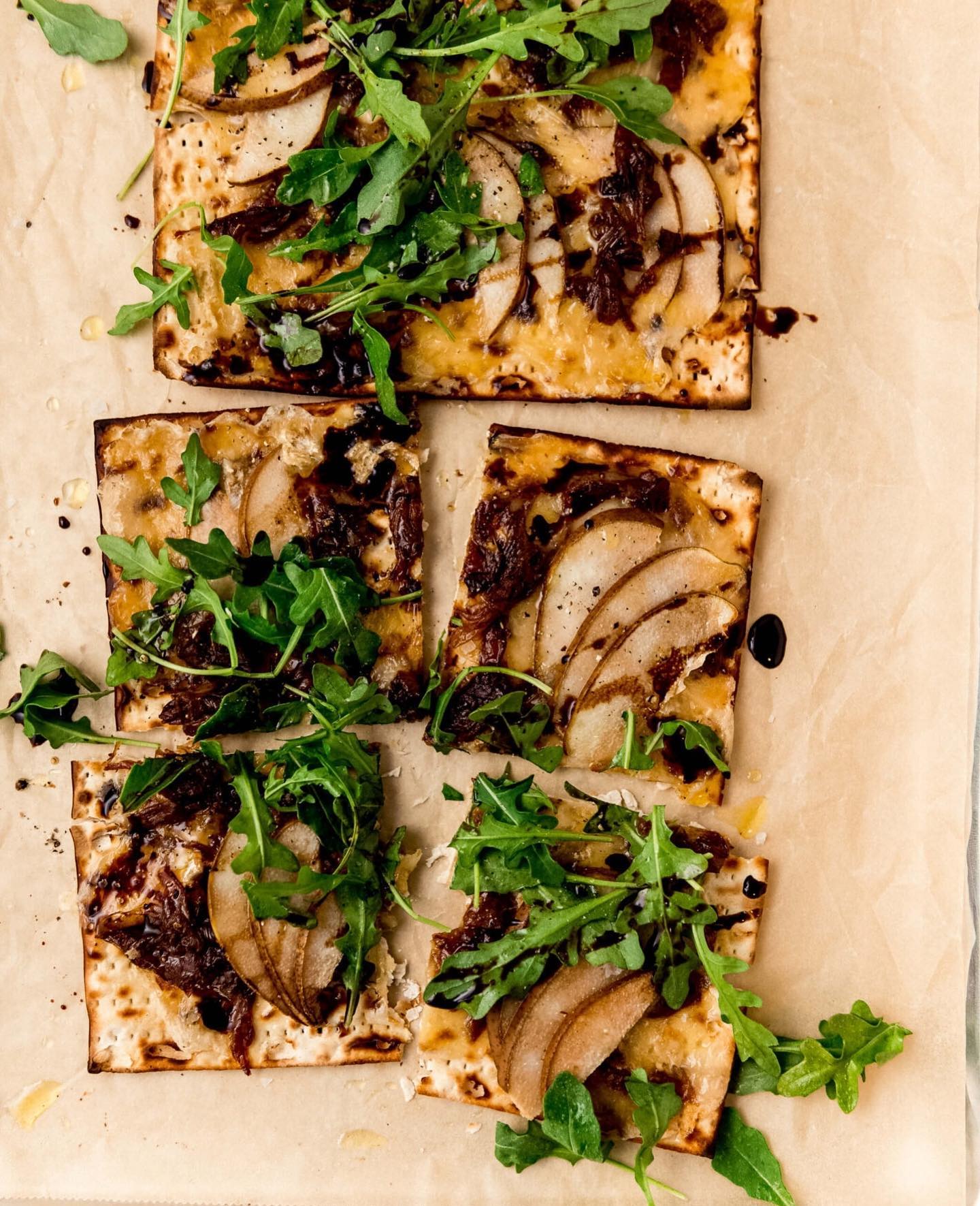 Savory Matzo Pizza with Brie and Pears