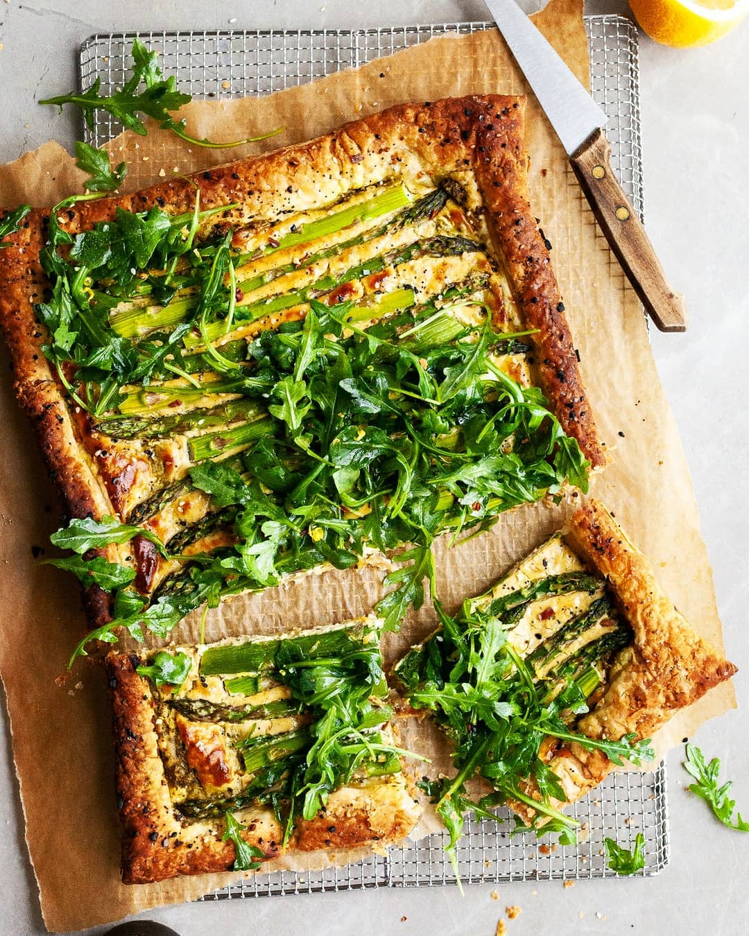 Vegan Asparagus Pesto Tart with Lemon Arugula