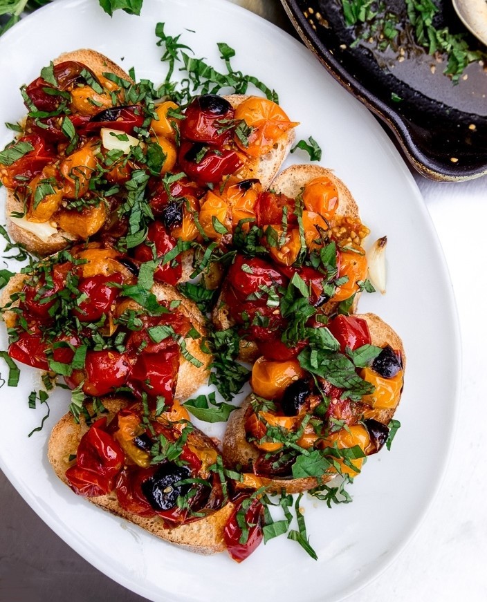 Summer Roasted Cherry Tomato Bruschetta