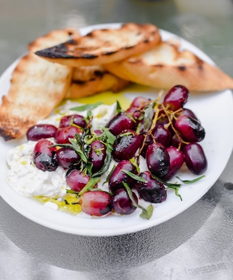 Grilled Grapes with Burrata and Tarragon