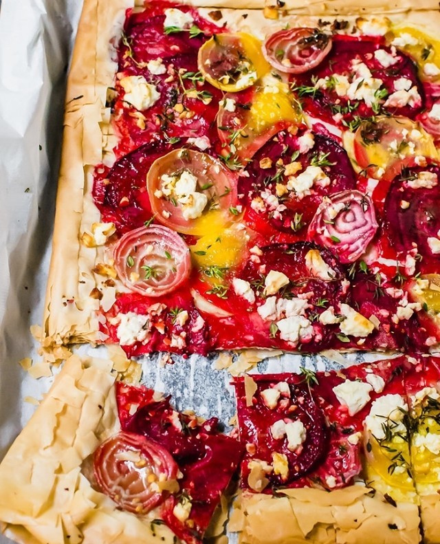Easy Colorful Beet and Feta Phyllo Tart