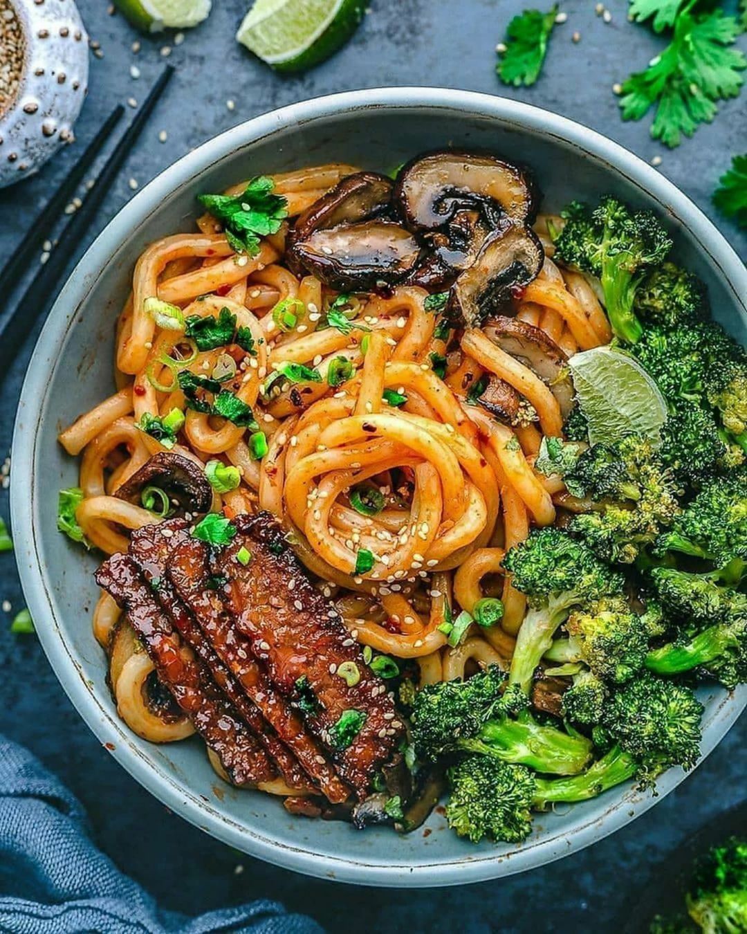 Tempeh Udon Noodle and Vegetable Bowl