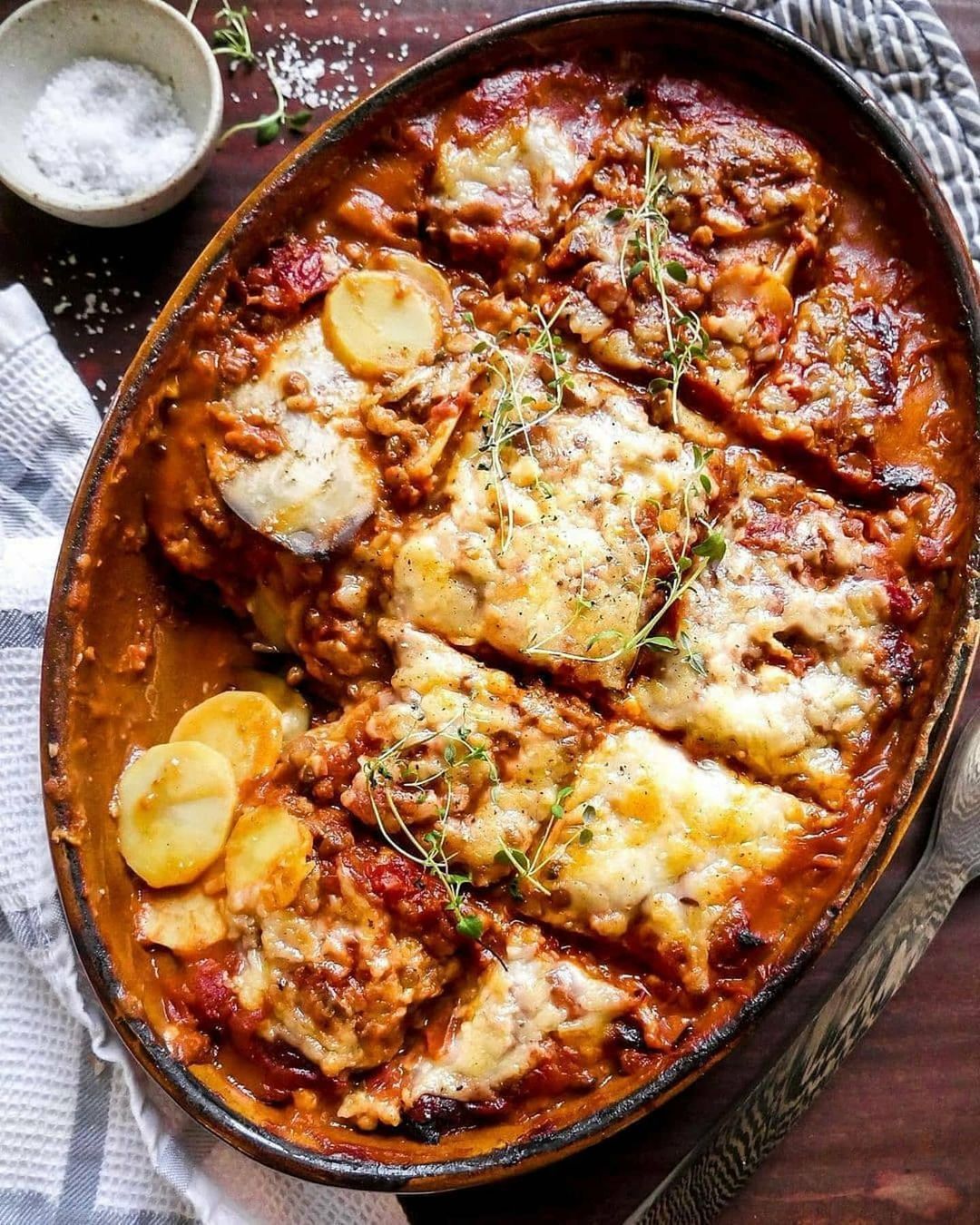 Vegan Lentil Moussaka with Mornay Sauce