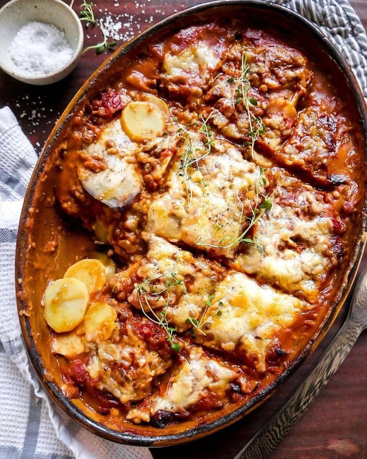 Vegan Lentil Moussaka with Eggplant and Potatoes
