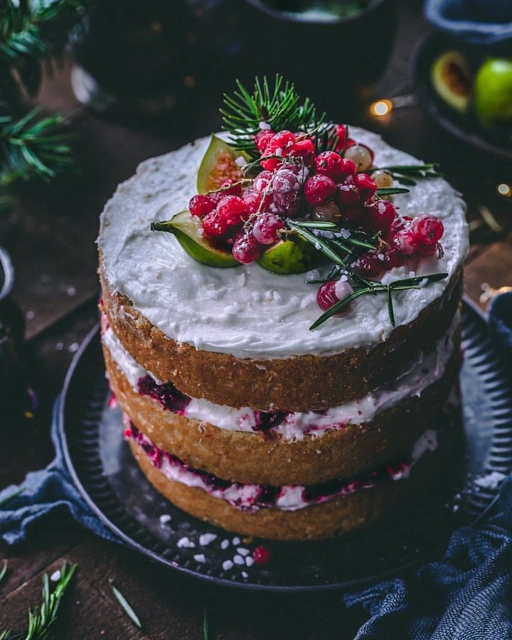 Vegan Yellow Cake with Cranberry Jam and Coconut Frosting