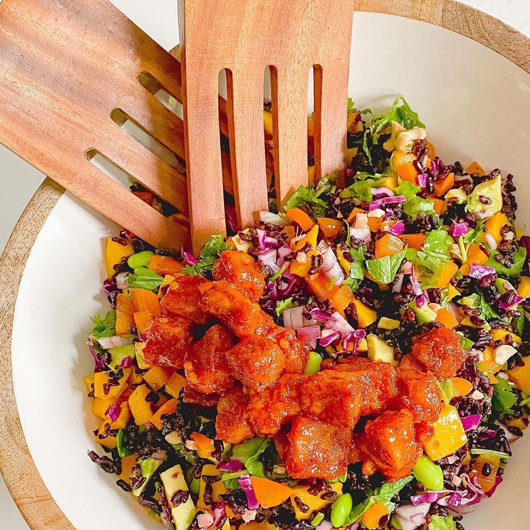 Forbidden Rice Salad with Crispy Sweet Chili Tofu