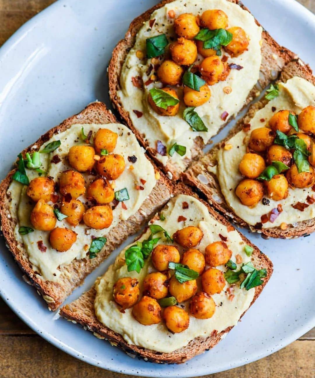 Spicy Chickpea Hummus Toast with Basil